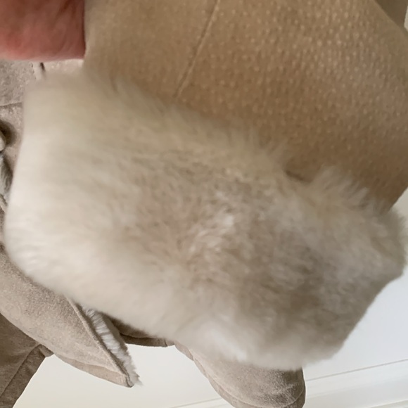 Pelle tan suede faux fur oversized heavy winter pea coat SZ M VTG 80s vintage - Picture 4 of 16